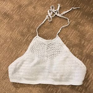 Light blue crochet swim top